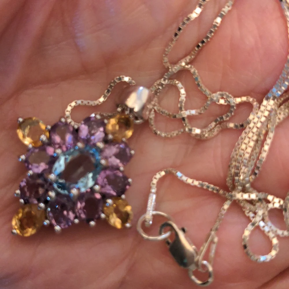 New Multi gemstone pendant. sterling 20
